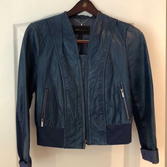 Blue light leather jacket - Picture 1 of 7